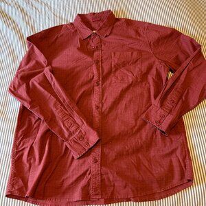 Topo Designs Brick Red Desert Shirt with Topographic Grid on it Mens XXL
